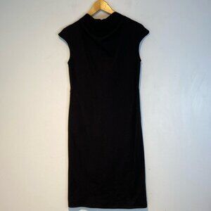 Lord & Taylor black high neck pencil dress cap sleeve exposed zipper size 0